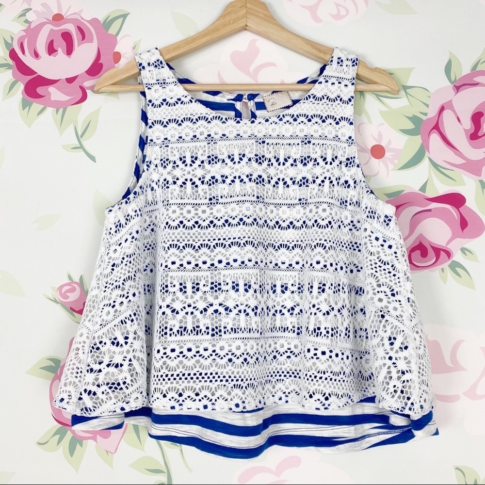 Anthropologie Postmark Crochet Lace Stripe Swing Tank Top SP